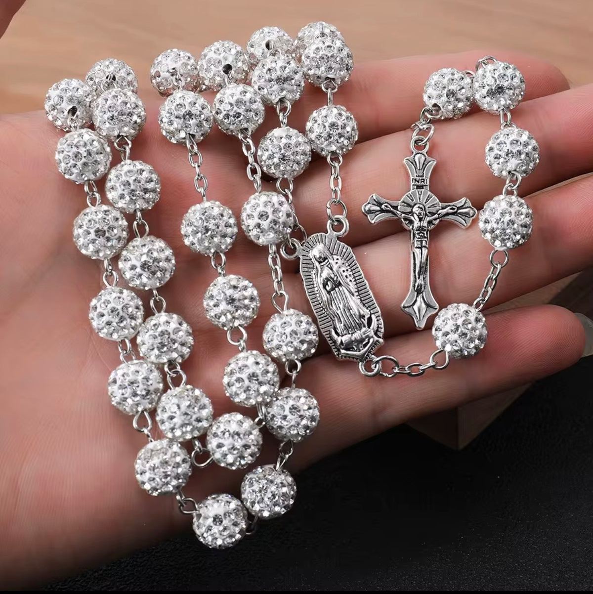 10mm Pave Disco Ball Beads Rosary