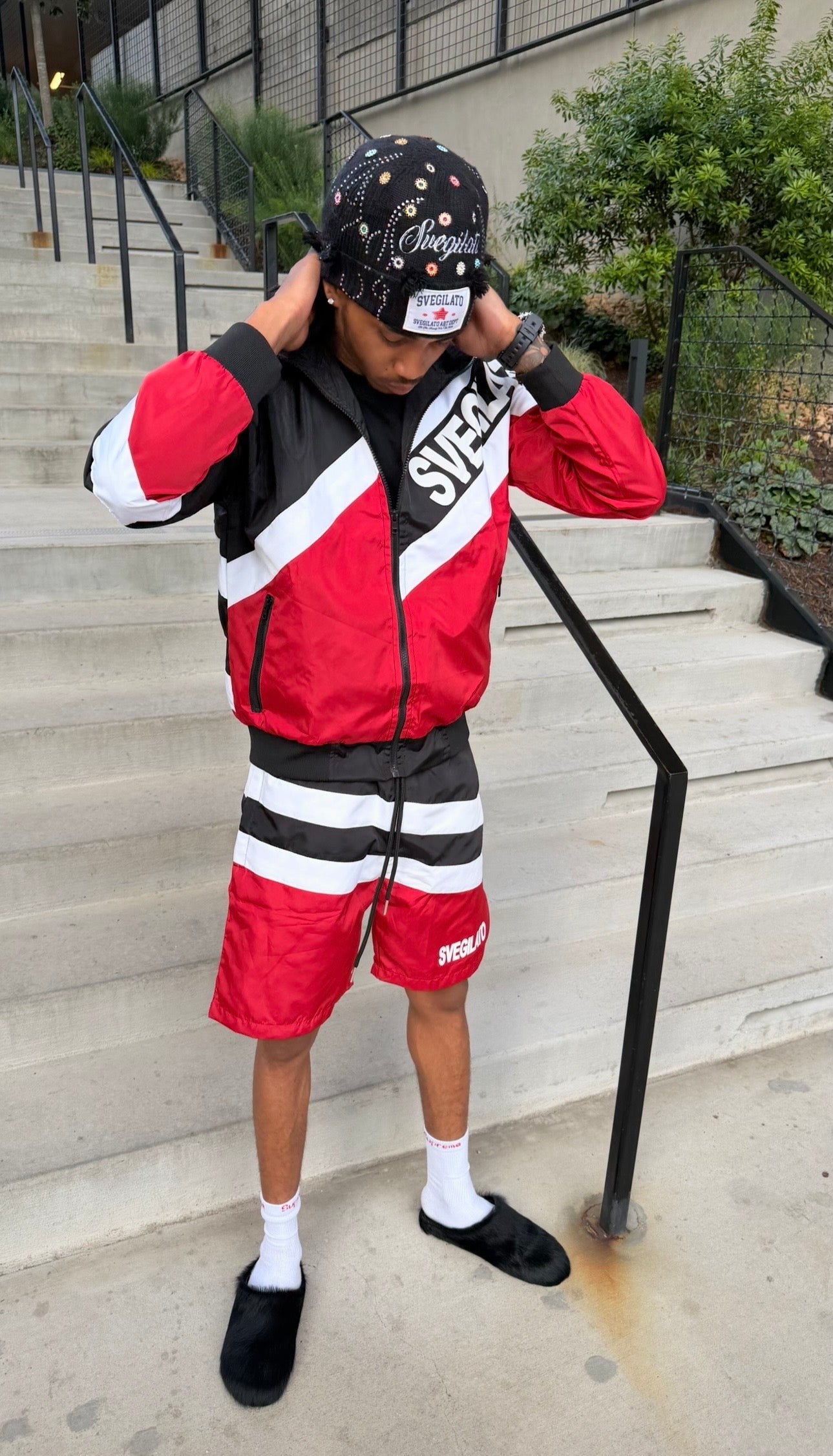 Red Nylon Zip Up